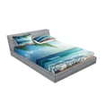 thumbnail image 2 of Ambesonne Ocean Fitted Sheet & Pillow Sham Set, Palms Tropical Island, Full, Green and Blue, 2 of 2