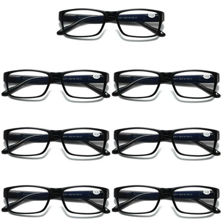 7 Pairs Mens Unisex Blue Light Blocking Reading Glasses Black Spring Hinge Readers +1.25