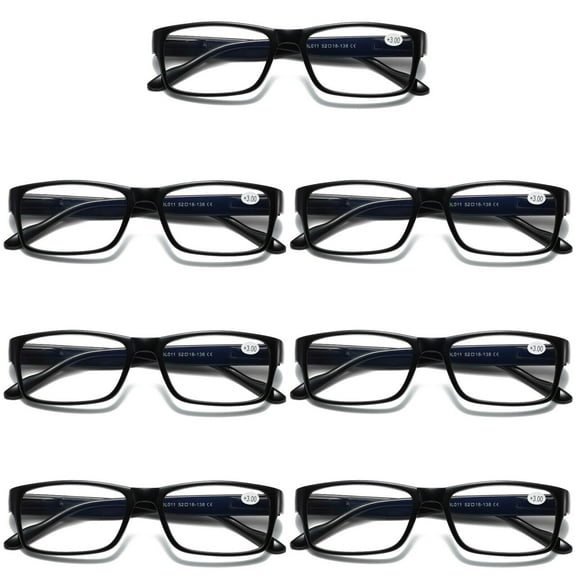 7 Pairs Mens Unisex Blue Light Blocking Reading Glasses Black Spring Hinge Readers  0.75