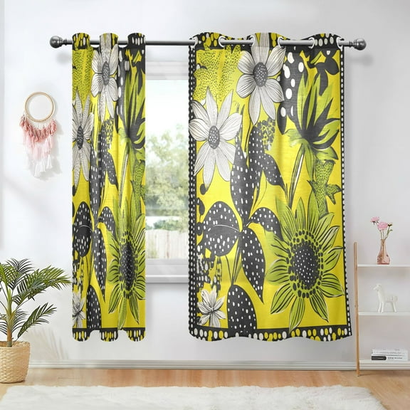 Yayeee Window Curtains Light Filtering 63"x42" Grommet Panel Pair Home Living Room Decor, Yellow Flowers