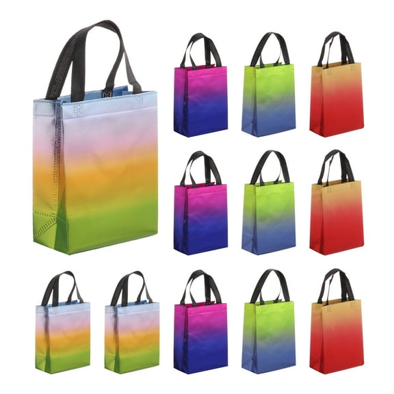 12pcs Reusable Gift Bags, Tote Glossy Grocery Shopping Bag for Birthday Party - 7.9"x9.8"x3.9"