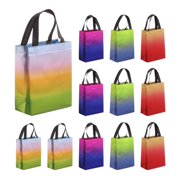 12 piezas de bolsas de regalo reutilizables, bolsa de compras brillante para fiestas de cumpleaños - 7.9"x9.8"x3.9"