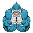 thumbnail image 3 of Fish Duvet Cover Set, Smiling Toothy White Shark with Big Muscles on Arms Illustration Print, Decorative 3 Piece Bedding Set with 2 Pillow Shams, Queen Size, Pale Grey Petrol Blue, by Ambesonne, 3 of 3