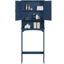 RTRWDC Navy Blue Over-the-Toilet Storage Cabinet with Double Doors & Adjustable Inner Shelf, Waterproof Bathroom Organizer Shelf, P2 MDF Material