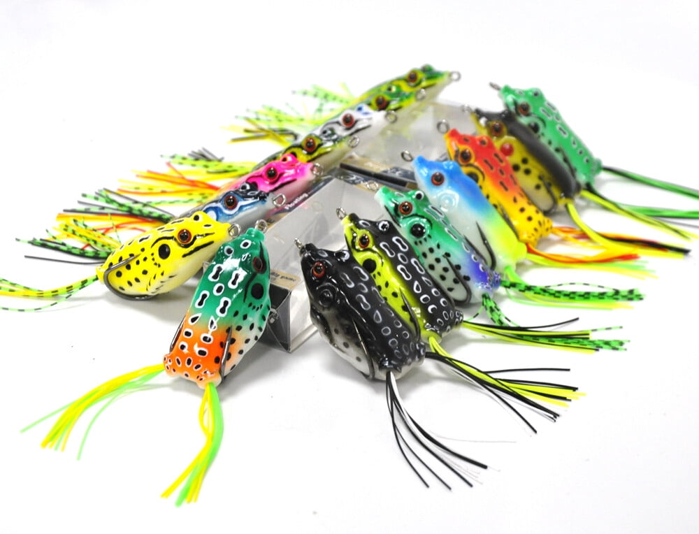 60Pcs Hollow Body Rubber Frog Fishing Lures Topwater Kit 5.5cm With Box 12 Colors