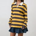 thumbnail image 6 of felwors Women's Oversized Striped Polo Sweatshirt Long Sleeve Rugby Collared Pullover Tops Loose Fit Shirt Yellow, M, 6 of 7