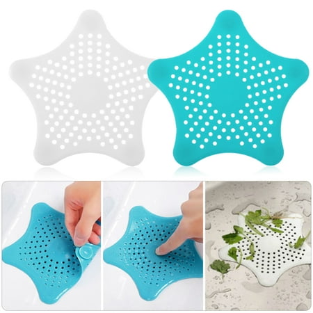 Filter Drain Plug TSV Bathroom Drain Hair Catcher Bath Stopper Plug Sink Strainer Filter Shower Covers White+Blue 2Packs ()