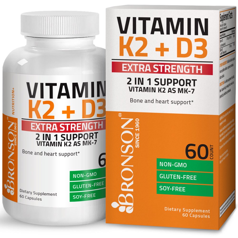 Vitamin K2 (MK7) with D3 Extra Strength Bone and Heart Health Non GMO