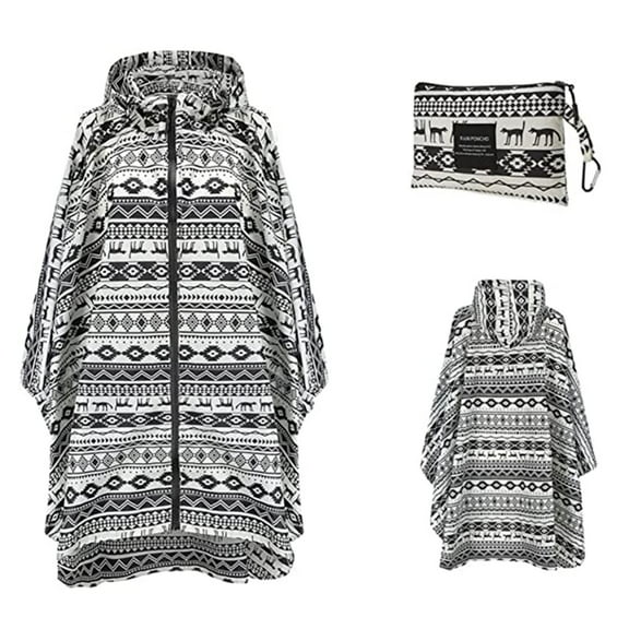 LoyisViDion Coat Women Rain Jacket Coat Printing Hooded for Adults with Pockets Tops White One size