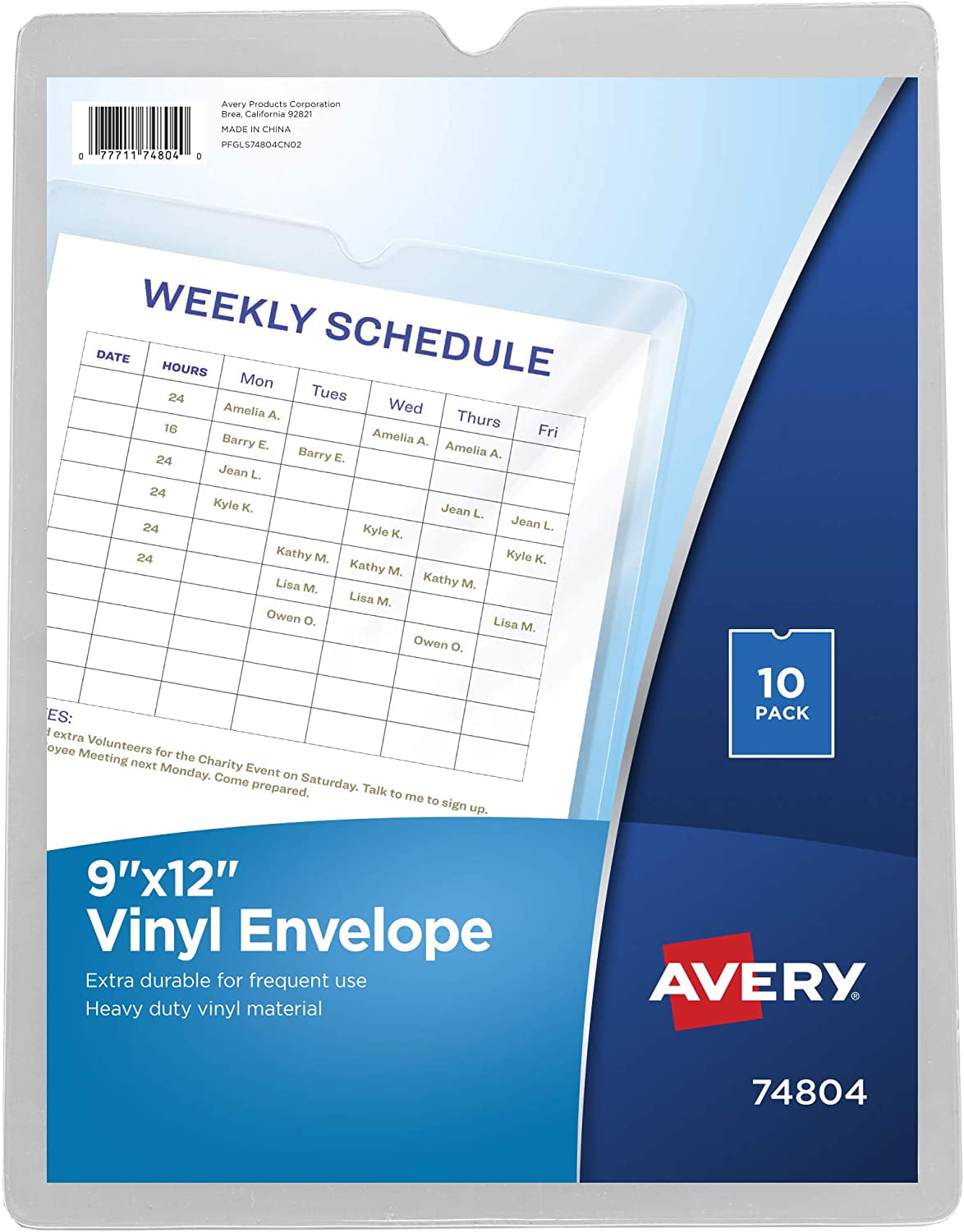 4 x 6 Insert Size 10/Pack Avery Dennison 74806 Top-Load Clear Vinyl Envelopes w/Thumb Notch 