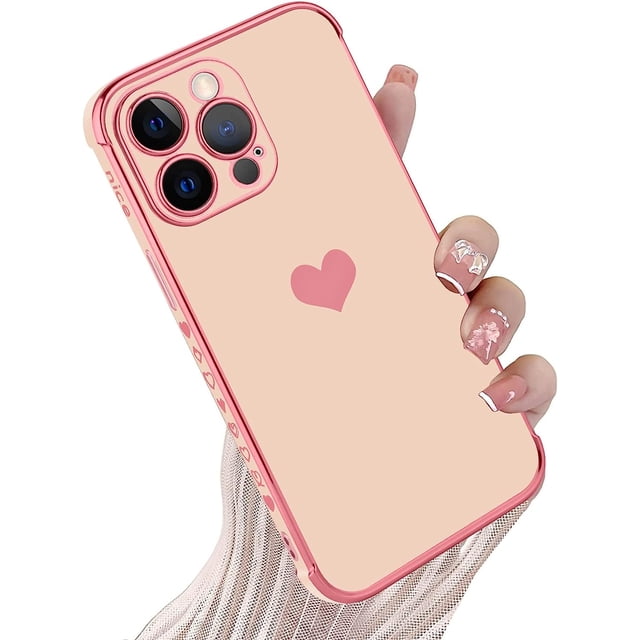 Funda compatible con iPhone 12 Pro Max para mujer y niña, con borde chapado, diseño de corazón de amor, suave TPU con protección a prueba de golpes en las 4 esquinas, para iPhone 12 Pro Max de 6,7