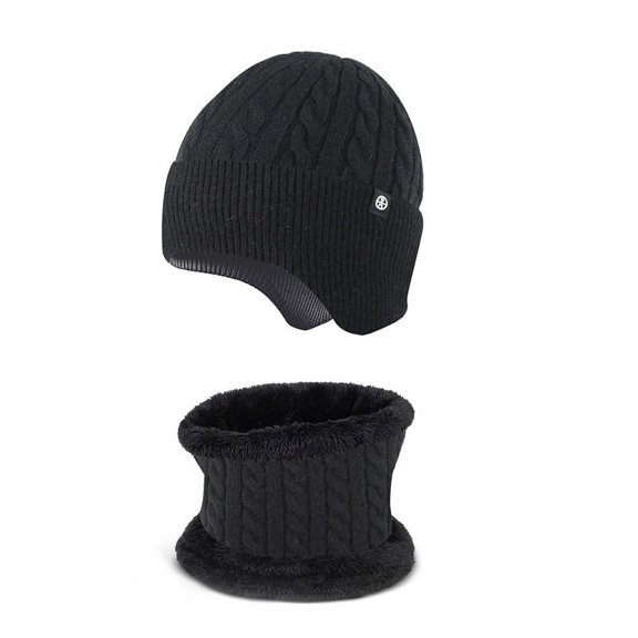Hats for Women/Men 2022 Wool Warm Ear Protection Hat Scarf Two-piece Winter Outdoor Velvet Knit Set