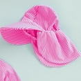 thumbnail image 6 of Rggeeun Baby Boys Swimsuit Set 3Pc Cute Striped Pattern Long Sleeve Crew Neck Front Zipper Top & Elastic Waist Swim Trunks with Cover Up Hat for Summer Water Sports Lovely Swim Wear,Pink,12-18 Months, 6 of 8