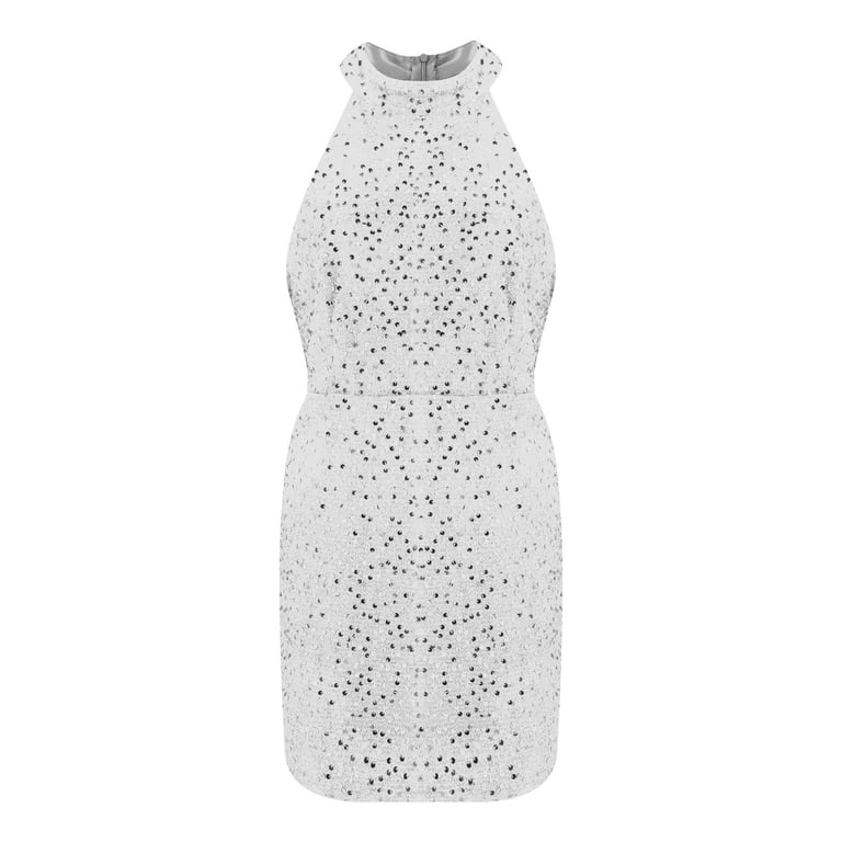 Ruyang Summer Dresses for Women, Women Sequins Banquet Dinner Dress Sleeveless V-Neck Bodycon Tank Dress 80s Fancy Dress for Women