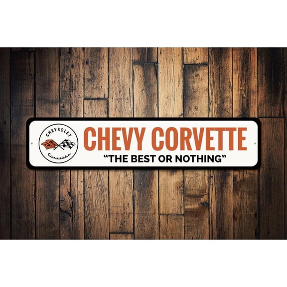 Corvette Flag Emblem Novelty Decor, Metal Wall Sign - 4x18 Inches