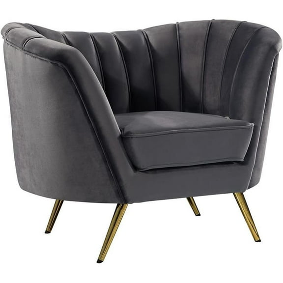 Maklaine Contemporary Velvet Accent Chair in Gray and Gold