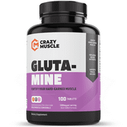 1000 mg L Glutamine Capsules by Crazy Muscle: Post Workout to Strengthen Muscle - 100 Pills