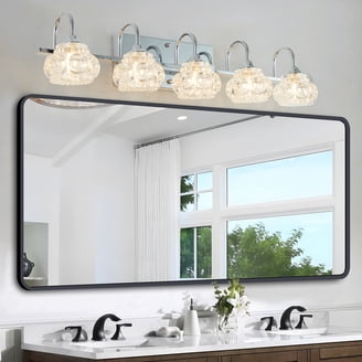 4-Light Bathroom Vanity Light Fixture - Modern Industrial Nickel With Water Ripple Glass