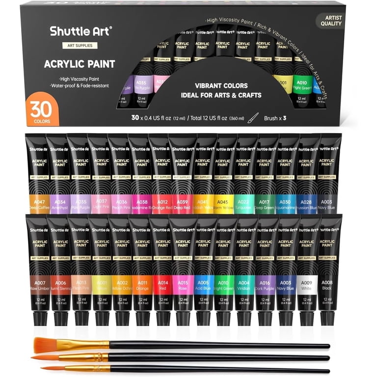 Shuttle Art Acrylic Paint Set, 30 Colors with 3 Free Brushes photo 1