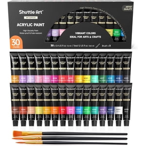 Shuttle Art Acrylic Paint Set, 30 Colors with 3 Free Brushes
