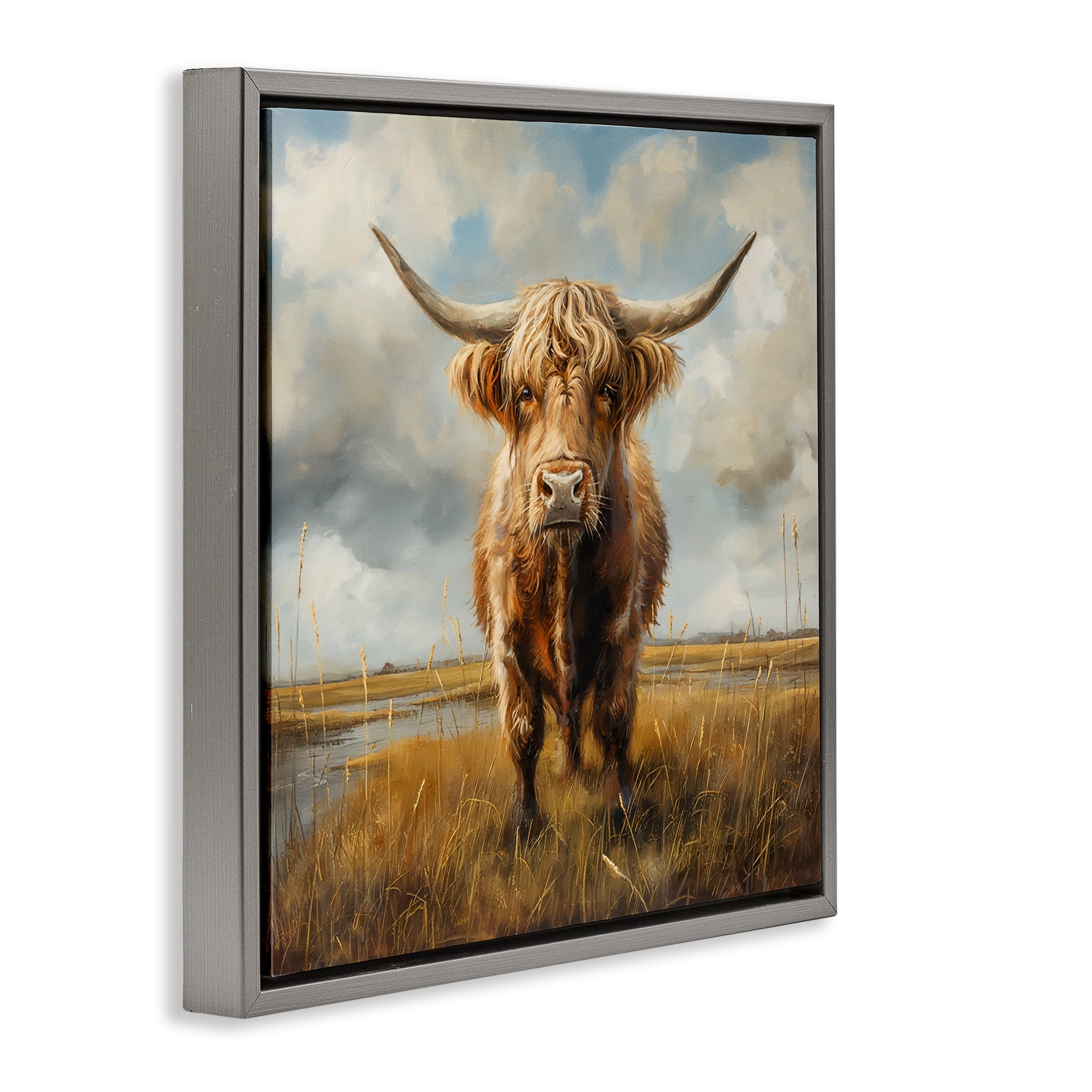 Stupell Industries Cattle on Scenic Farm Animals Painting Gray Floater Framed Canvas Art Print Wall Art, 25 x 25