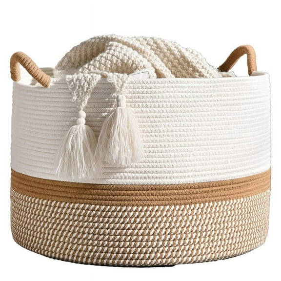 Large Cotton Rope Blanket Basket for Storage, Laundry, Nursery Foldable Storage Dirty Clothes