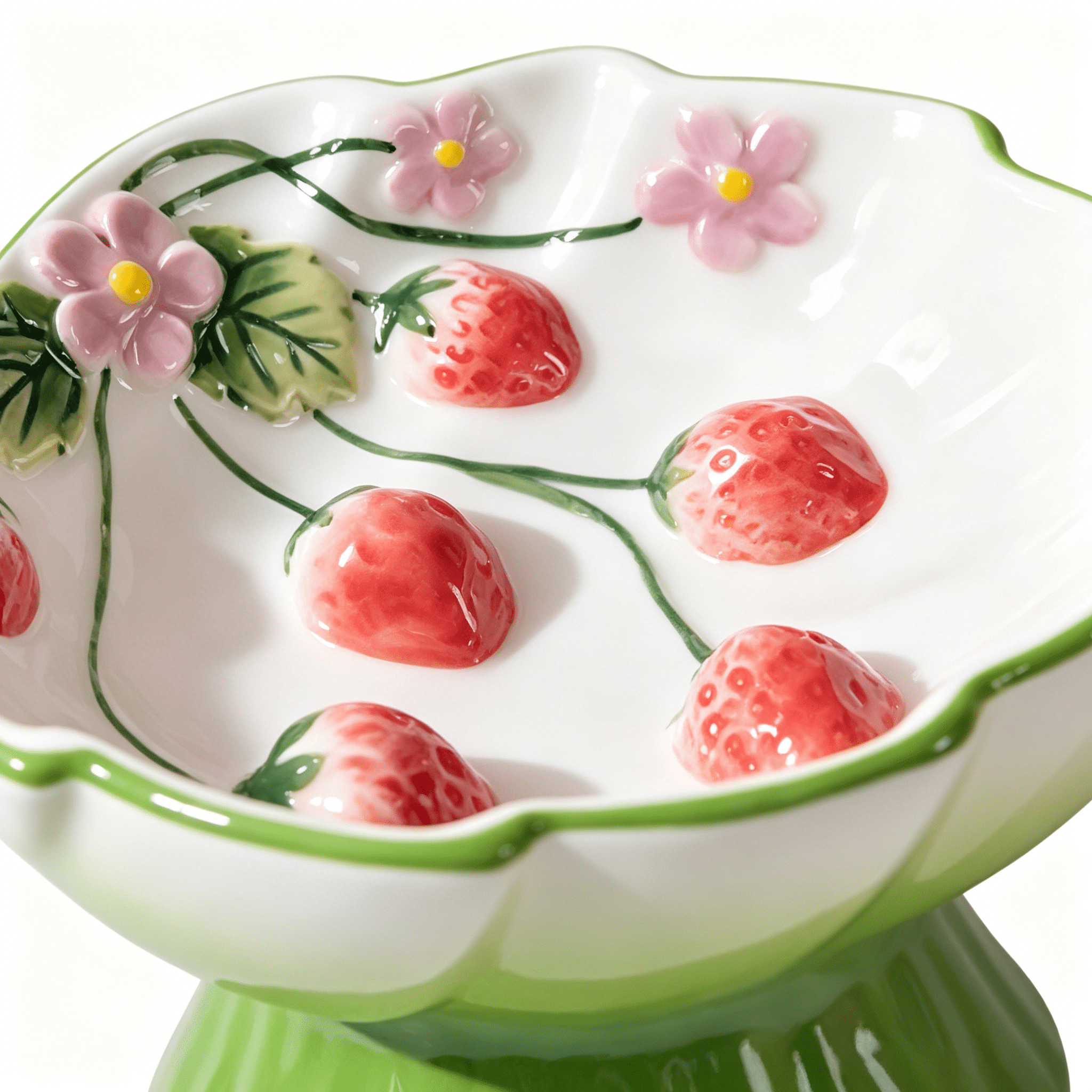 ACDANC 2026 New Ceramic Cat Slow Feeder,Cute Strawberry Shape Elevated Food Bowl,Shallow Raised Cat Dish,Anti Vomiting Whisker Fatigue Bowls Slow Feeder Bowl