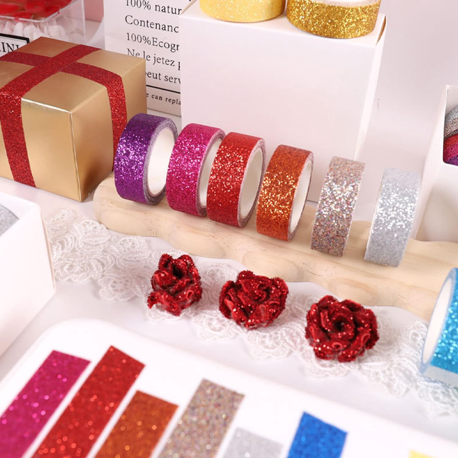 12 Rolls Glitter Washi Tape Set – 15mm Rainbow Colored Masking Tape, Sparkle Decorative Tape for DIY, Art, Scrapbook Tape, Decor & Crafts