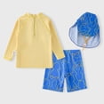 thumbnail image 6 of Gerichy Toddler Baby Boys Swimsuits 3-Piece Bathing Suit Set Long Sleeve Tops + Swim Shorts with Hat 3T 4T 5T 6T Kids Swimwear Beachwear,Yellow, 6 of 7