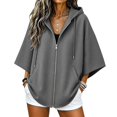 thumbnail image 5 of Yigetop Women's Oversized Batwing 3/4 Sleeve Zip up Hoodie Tops Loose Lightweight Jacket with Pockets Casual Outerwear for Daily Street Weekend Wear Dark Gray XL, 5 of 6