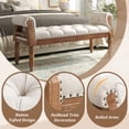 thumbnail image 4 of Christopher Knight Home 50" Mid-Century End of Bed Bench, Button-Tufted Ottoman with Rolled Arms, Weathered Teak Finish, Beige, 4 of 8