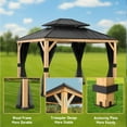thumbnail image 5 of COOS BAY 11 ft. x 13 ft. Wooden Frame Black Hard Top Double Roof Gazebo with Ceiling Hook, Mosquito Netting for Patios, Gardens, Lawns, and Backyards, 5 of 9