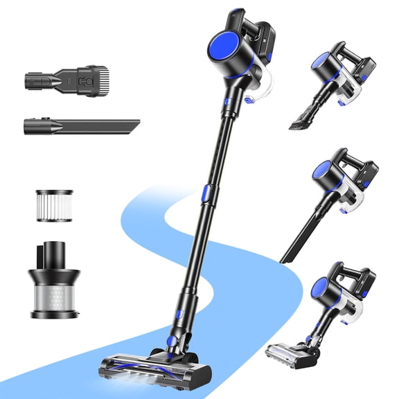 Atilioo Cordless Vacuum Cleaner for Home, Removable Handheld Lightweight Stick Vacuum with LED Headlights for Pet Hair, Hard Floor, Carpet, Blue