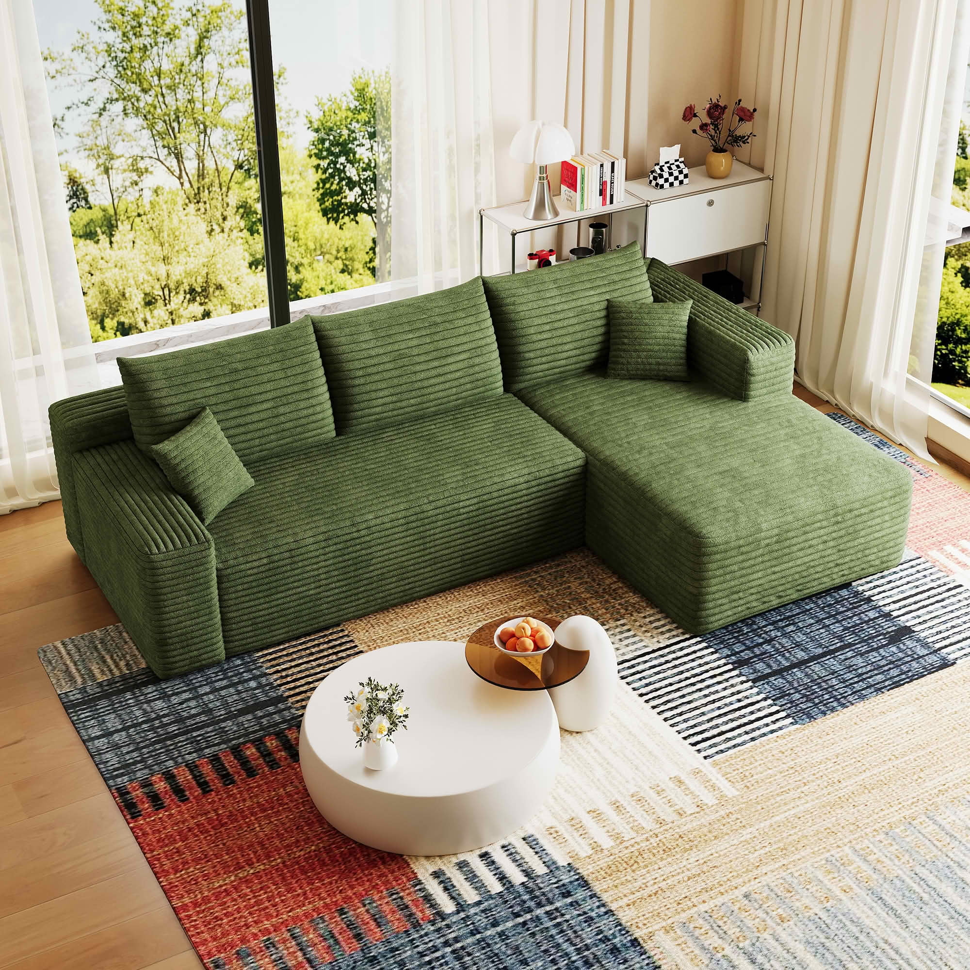 MAYEERTY 95 Inch L‑Shaped Cloud Sectional Sofa, Modern Minimalist Deep‑Seat Corner Couch, Plush Corduroy Upholstered Reversible Sofa, No‑Assembly Required for Living Room Bedroom Apartment