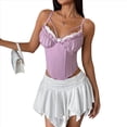 thumbnail image 2 of Corsé con Cuello en V, Tirantes Ajustables y Ribete de Encaje con Volantes para Mujer Top Corto Moldeador Rosa y L, 2 of 10