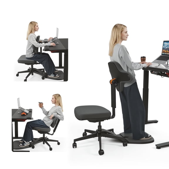 Standing Desk Chair, Standing Mate Chair for Sit-Stand, Ergonomic Horse Saddle Chair with Anti-Fatigue Mat, Home Office Posture Seat, MT-M-DG