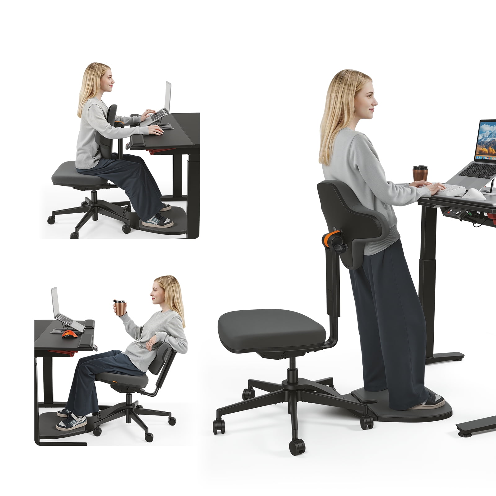 Standing Desk Chair, Standing Mate Chair for Sit-Stand, Ergonomic Horse Saddle Chair with Anti-Fatigue Mat, Home Office Posture Seat, MT-M-DG