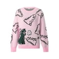 thumbnail image 3 of Sunloudy Women Knitted Pullover Sweater, Spring Fall Round Neck Long Sleeve Cute Dinosaur Print Warm Tops, 3 of 7