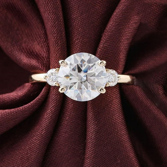 solitaire jewels 3.00CT Round Moissanite 3 Stone Engagement Ring For Women, 14K Yellow Gold