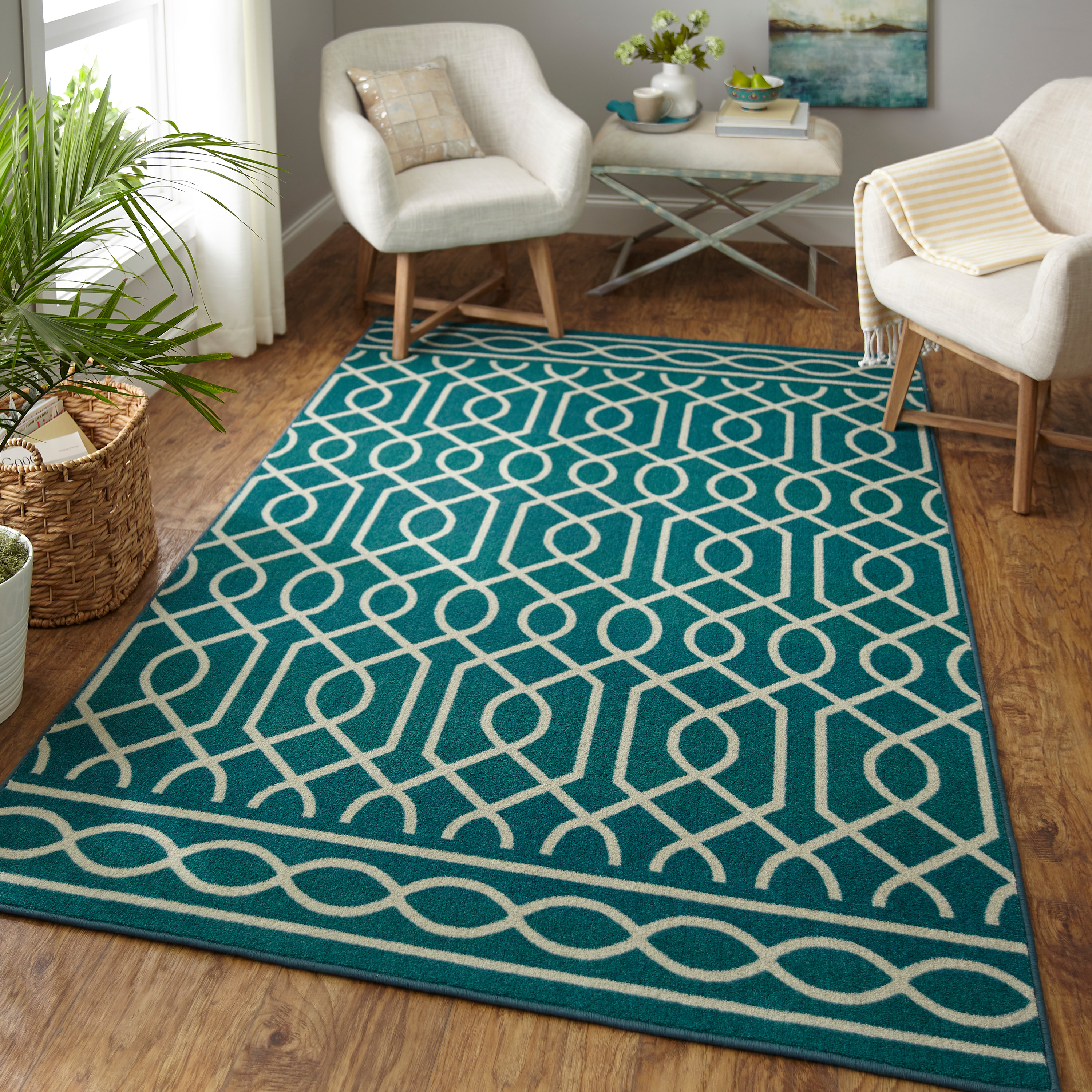 Mohawk Home Prismatic Garden Gate Teal Transitional Geometric Precision Printed Area Rug, 5'x8