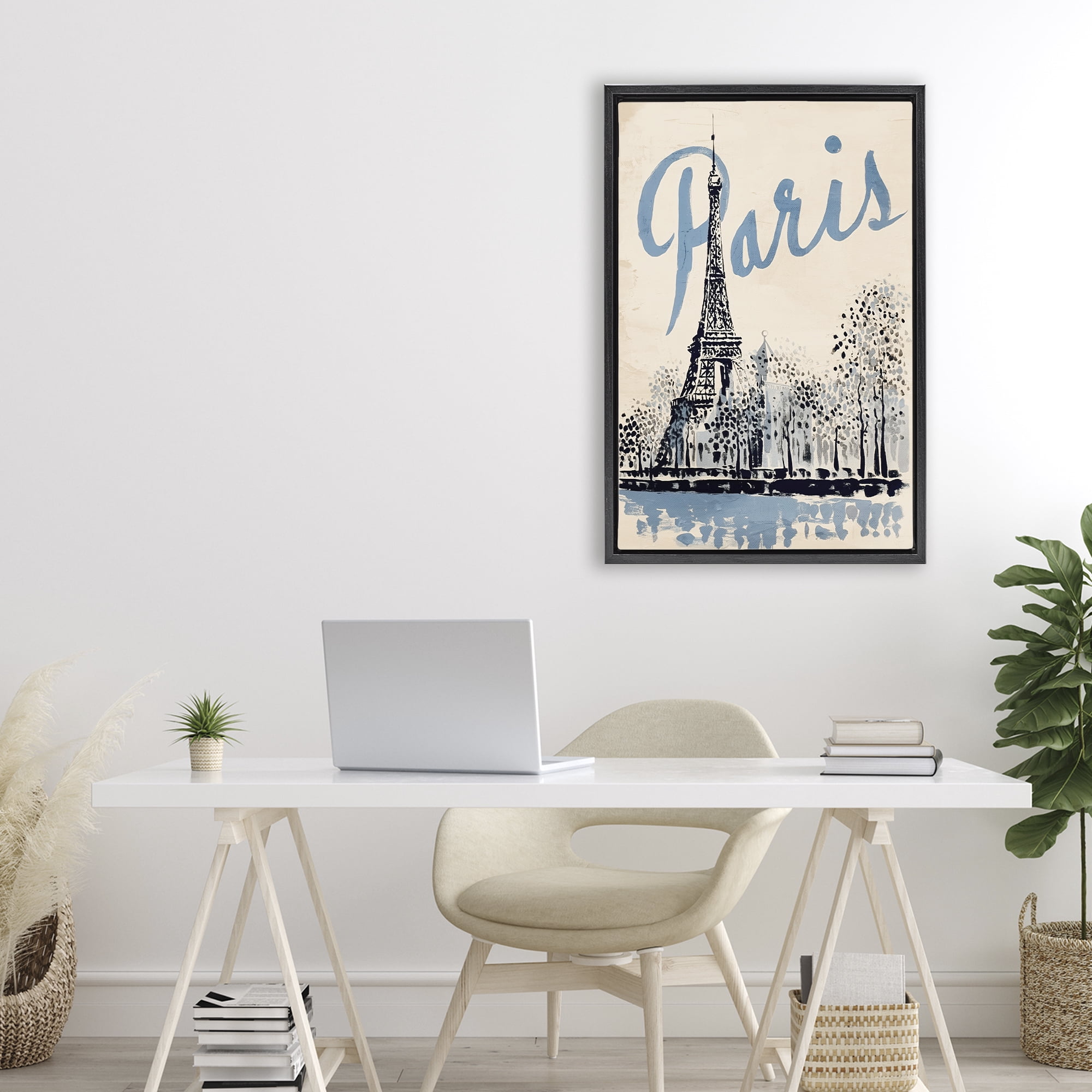 Stupell Industries Blue & Beige Paris Travel Black Framed Floater Canvas Wall Art, design by Annabelle Hall
