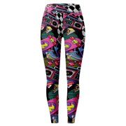 Gyexs Women's 80s Leggings Neon Printed Soft Stretchy Pants Running Workout Leggings Athletic Yoga Pants, Purple, Size XXL