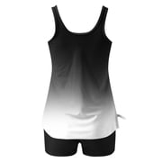 UPPADA Womens Two Piece Tankini Bathing Suits High Waisted Swimsuit Sets Crewneck Spaghetti Straps 2pc Bathing Suit Tops with Shorts Womens Two Piece Swimsuit Clearance,Black,XL