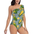 thumbnail image 3 of Salouo Corn On The Leaves Pattern One Shoulder Ruffled One Piece Swimsuit for Women V Neck Swimwear Tummy Control Bathing Suit-Small, 3 of 6