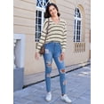 thumbnail image 3 of Scacto Women's Striped Pullover Sweater Casual Loose Color Block Long Sleeve V Neck Knitted Jumper Tops, 3 of 5