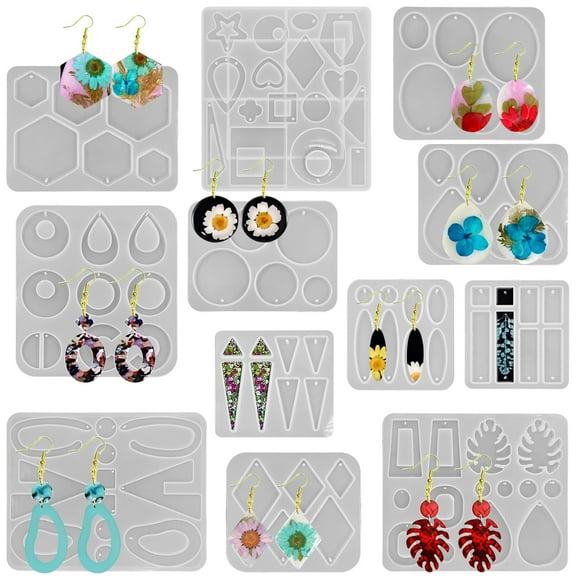 FineGood 12 Pcs Resin Molds Jewellery Epoxy Resin Silicone Earring Mould for Women Gem Pendant Necklace