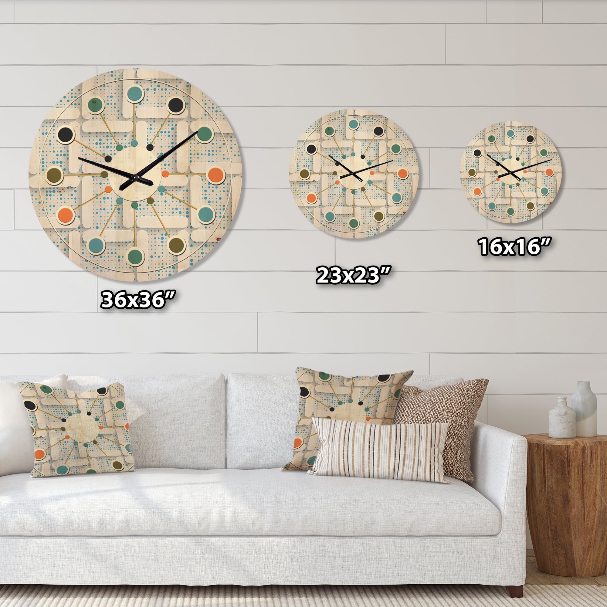 Designart '3D Light Blue and White Pattern I' Mid-Century Modern Wood Wall Clock
