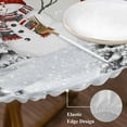 thumbnail image 4 of Round Table Cover 45-54 Inch Grey Christmas Waterproof Reusable Table Cloth Round Fitted Vinyl Tablecloth with Elastic Edged for Parties Outdoors, Snowman Xmas Tree Snowflake Winter Birds, 4 of 6