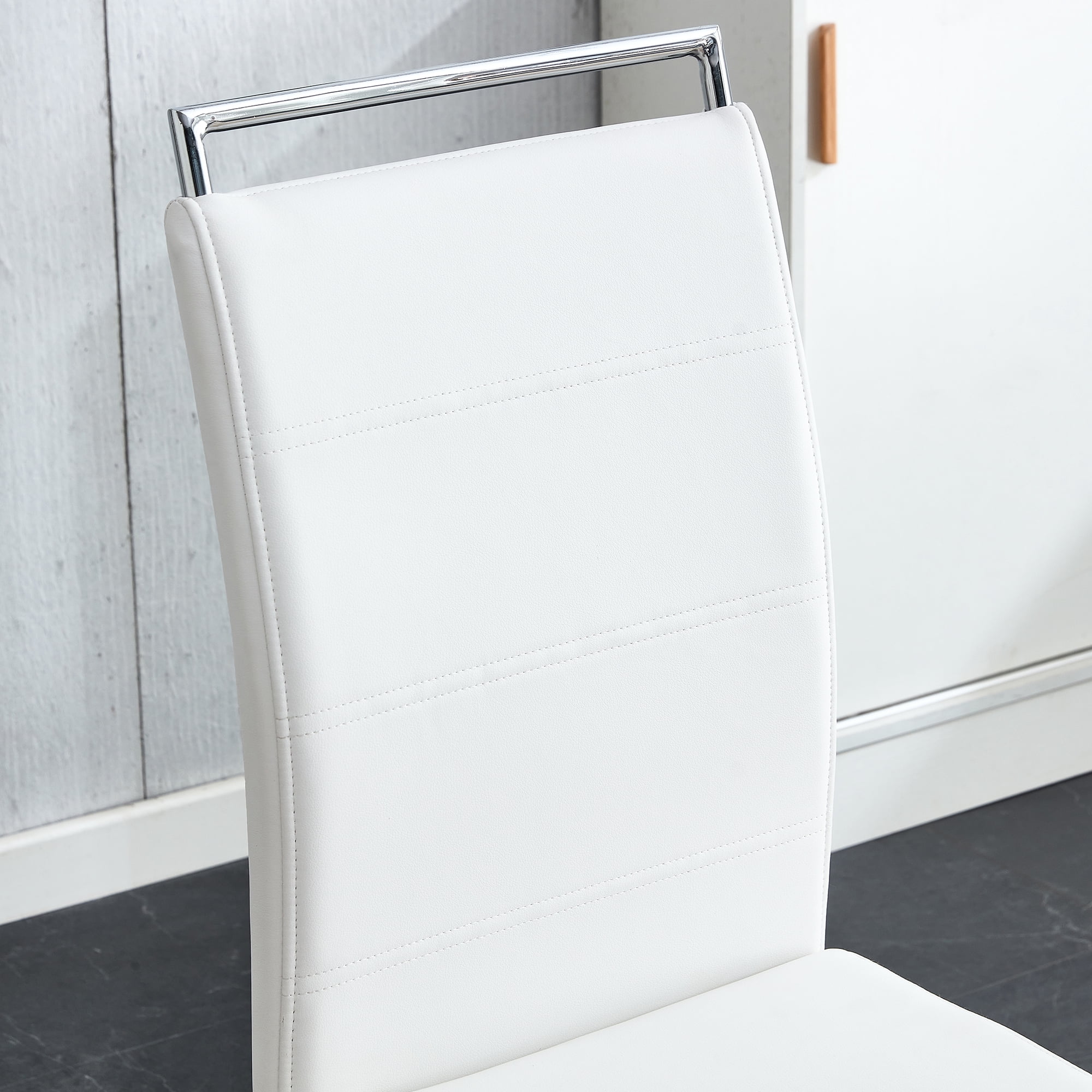 NYEESS Set of 4 White PU Dining Chairs, Chrome Base High Back Modern Chairs for Kitchen Room