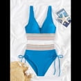thumbnail image 3 of Bikini de 2 Piezas para Mujer, Traje de Baño de Cintura Alta con Cuello Halter y Cintura Alta, Color Azul L, 3 of 7